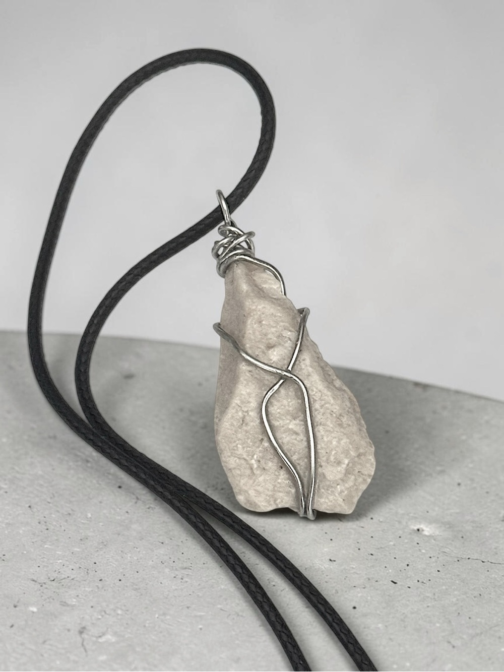 5 For $25💫Wire Wrapped Dirty White Shoreline Stone Pendant Necklace